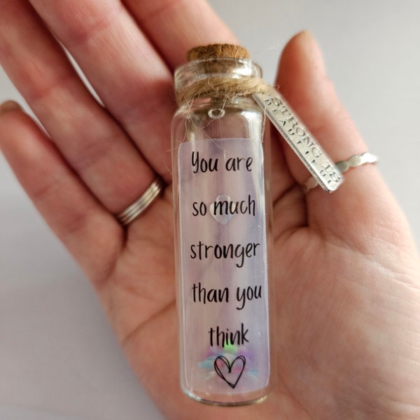 Strong Is Beautiful, Friend Mini Small Jar Bottle Keepsake, Birthday, Token Gift, Thoughtful Present, Uplifting, Positivity, Inspiring