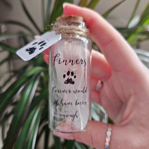 Custom Pet Memorial mini jar Bottle, Pet Loss, Remembrance, Memory Keepsake, Pet Fur Container, Dog, Cat, Rabbit, Personalised Name, Gift