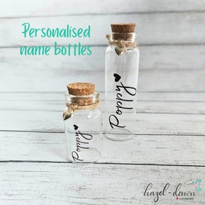 Custom Name Memorial mini jar bottle, Pet Loss, Ashes, Remembrance, Memory Keepsake, Pet Fur Container, Personalised Name, Wedding favours