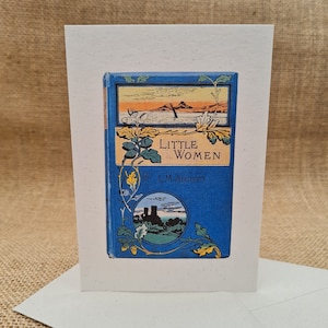 Petites femmes carte d'art couverture de livre antique... Amoureuse des livres... Vierge à l'intérieur, respectueux de l'environnement, livre ancien, Louisa May Alcott, antiquaire