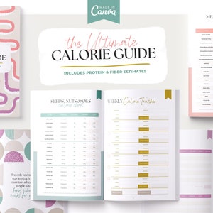 Calorieëntabel Macro-trackinggids Eiwittrackerlijst Calorietekort Digitale download Caloriearm voedingsdagboek Afdrukbaar