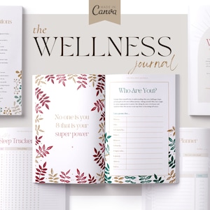 Wellness Journal Printable Self Care Planner PDF Self Love Canva Template Wellness Digital Download Habit Tracker Gratuity Diary