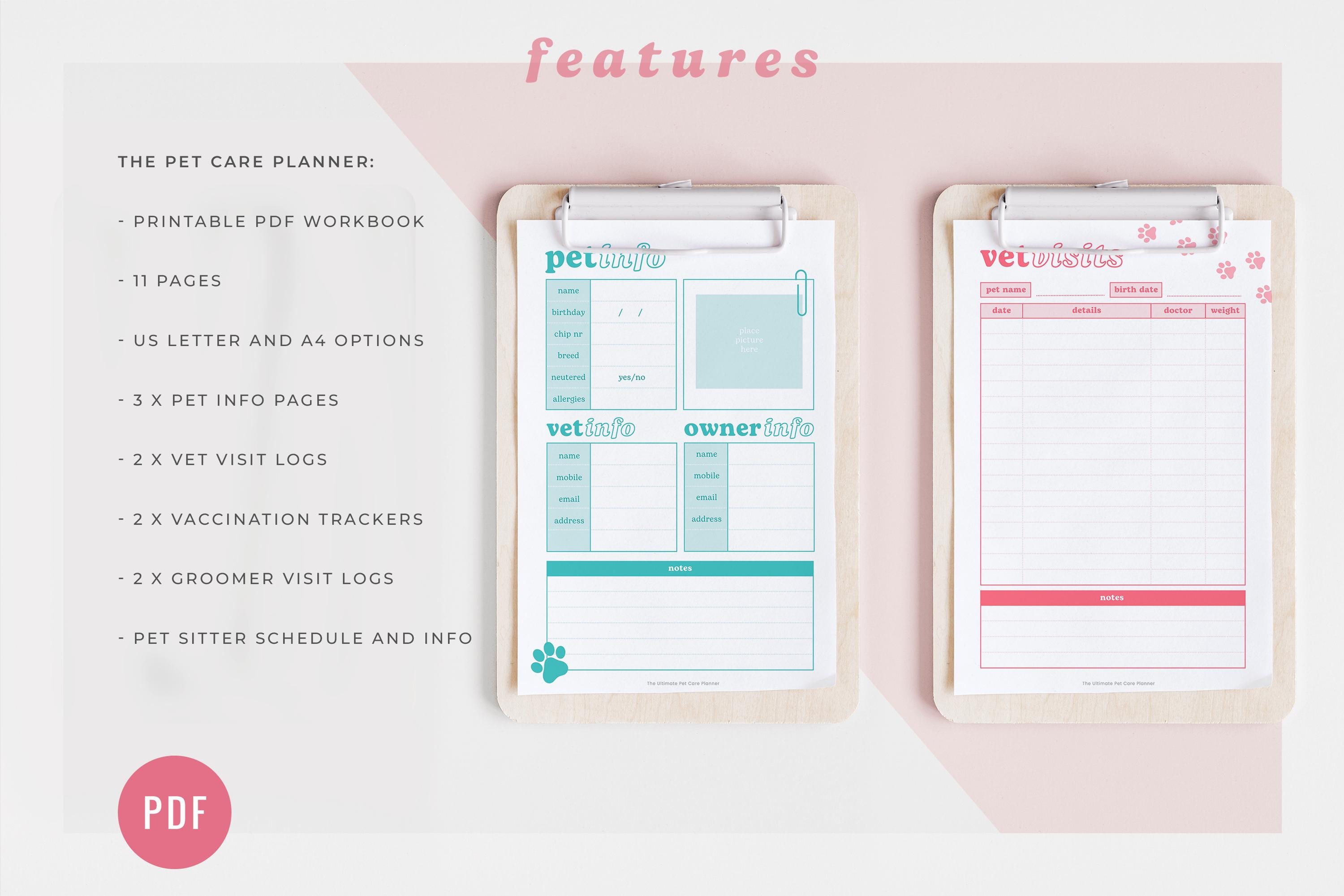 Pet Care Planner: Dog & Cat Health Tracker (printable PDF) - Etsy