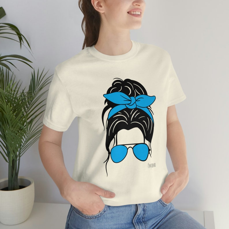 Blue Bow and Aviator Shades Messy Bun Boy Mom Hashtag Jersey Etsy