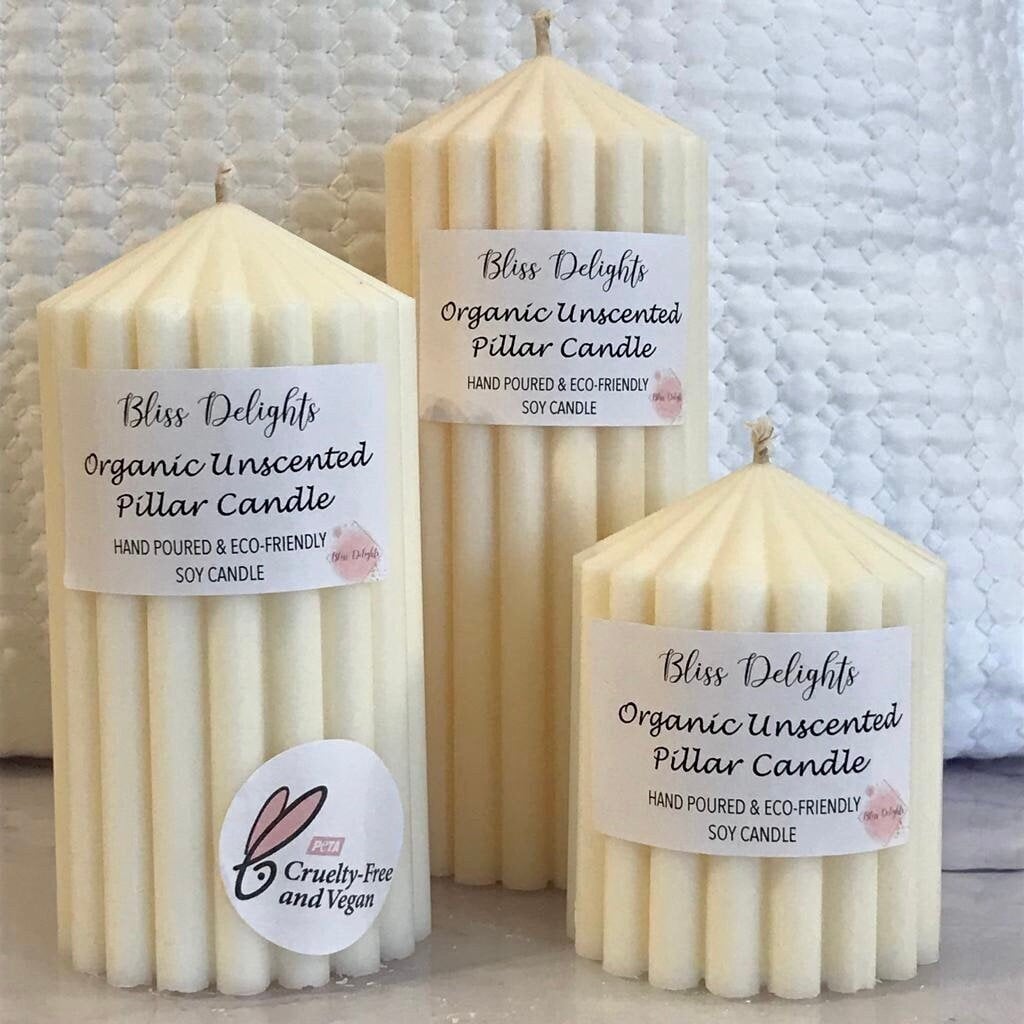 Organic Unscented Soy Pillar Candles Plastic Free Soy Wax Pillar