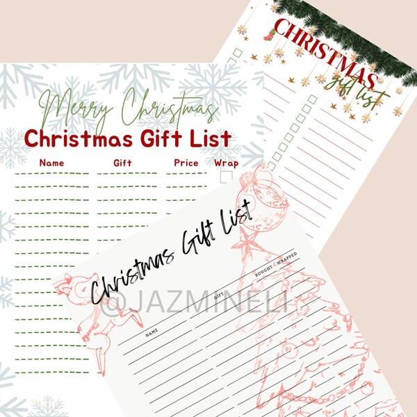 Christmas gift list/ Weihnachtsgeschenke Liste printable or digital usable zum ausdrucken oder digital ausfüllen Christmas to do list