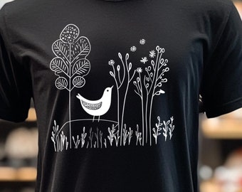 Minimalistisch T-shirt met lijntekeningen met vogels – geweldig cadeau voor natuurliefhebbers. Uniseks T-shirt met korte mouwen