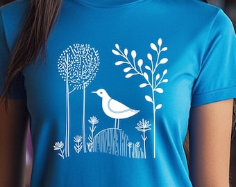 Minimalistisch T-shirt met lijntekeningen met vogels – geweldig cadeau voor natuurliefhebbers. Uniseks T-shirt met korte mouwen