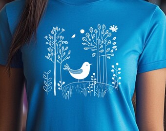 Minimalistisch T-shirt met lijntekeningen met vogels – geweldig cadeau voor natuurliefhebbers. Uniseks T-shirt met korte mouwen