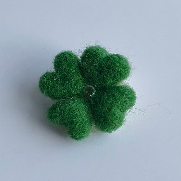 Needle Felted Four Leaf Clover  Pin