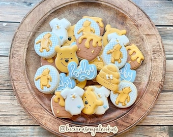 3 dozen mini Winnie the Pooh Cookies / 36 mini Winnie the Pooh Cookies / Baby Shower Cookies /Boy Baby Shower Cookies / Blue Color