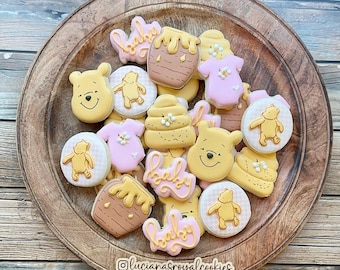 3 dozen mini Winnie the Pooh Cookies / 36 mini Winnie the Pooh Cookies / Baby Shower Cookies / Girl Pooh Cookies / Pink Color