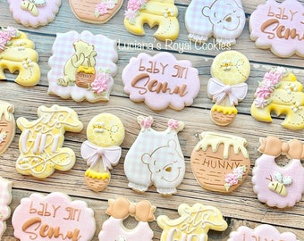 Winnie the Pooh Baby Shower Cookies for Baby Girl / Custom Sugar Cookies / Baby Shower Cookies / Classic Winnie the Pooh Baby Shower Cookies