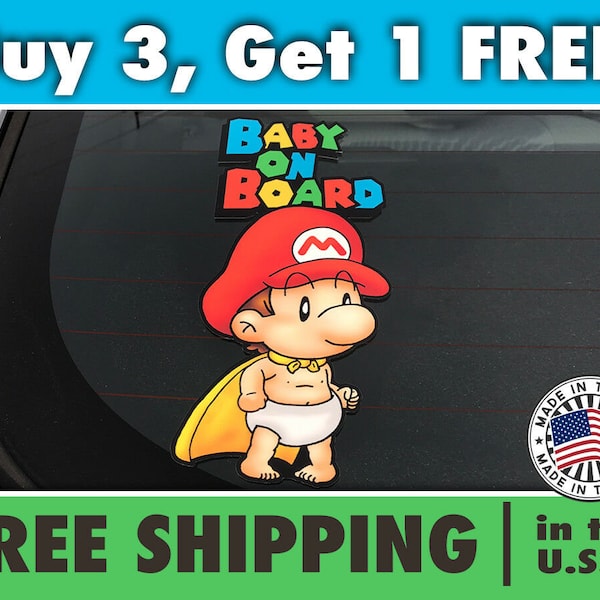 Super Mario, Baby on Board Bumper Sticker, Adorable Super Mario Baby On Board Bumpersticker, Cute Baby Boy Decal