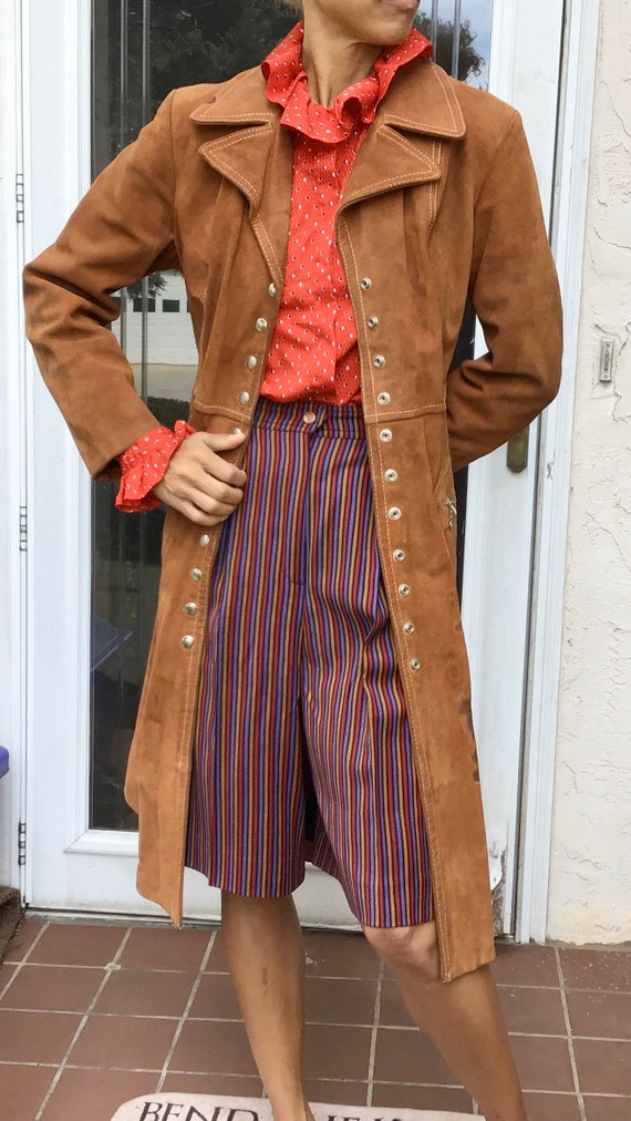Vtg 70s suede leather princess coat jacket trench