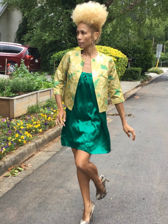 Vtg 50s Nelly de Grab metallic crop bolero jacket
