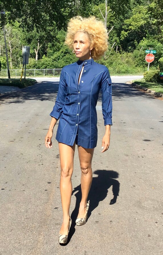 Vtg 60s shirtdress dress micro mini mod gogo XXS