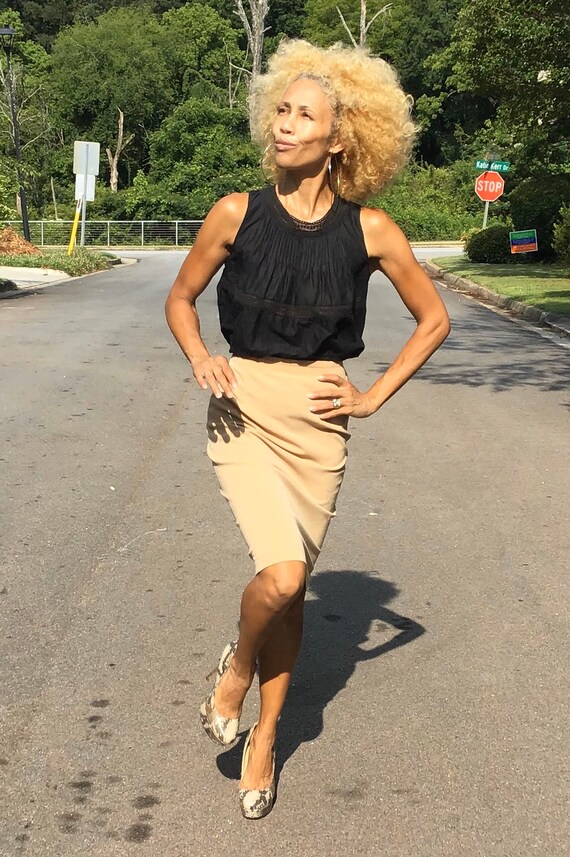 Vtg Mondi Nude stretch wool pencil skirt high wais