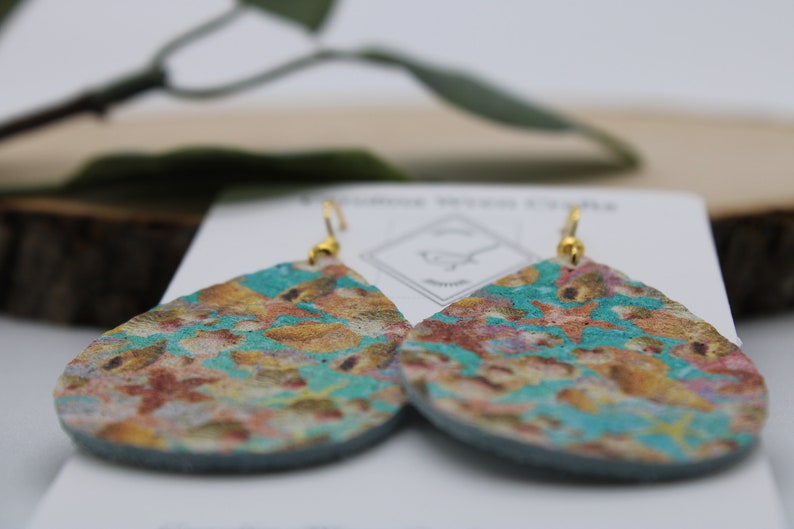 Genuine Leather Teardrop Earrings Shell Summer Beach Multiple Sizes