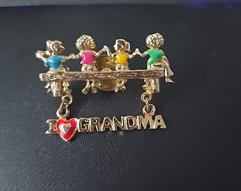 Broche Amour grand-mère ton doré avec épingle coeur pour enfants, parents, maman, papa, émail brillant