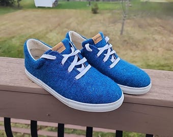 Baskets pour femme en feutre de laine Gottstein, chaussures à lacets bleues, EU 42 US 8.5