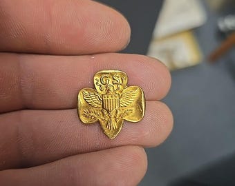 Broche vintage Girl Scouts GS Trefoil Eagle USA, doré
