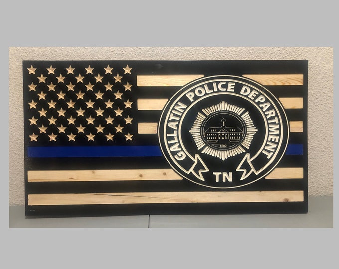 Personalized Blue Line Police Flag - Police Officer Gift - Police Wood Flag Custom Text - Custom Police Flag - Blue Line Flag - Rustic Flag