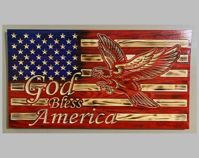 God Bless America Wooden Flag