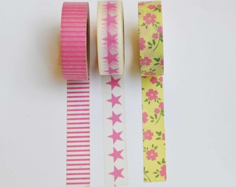 Set 3 Washi Tape, nastri in carta di riso,  fantasie miste - Set.03