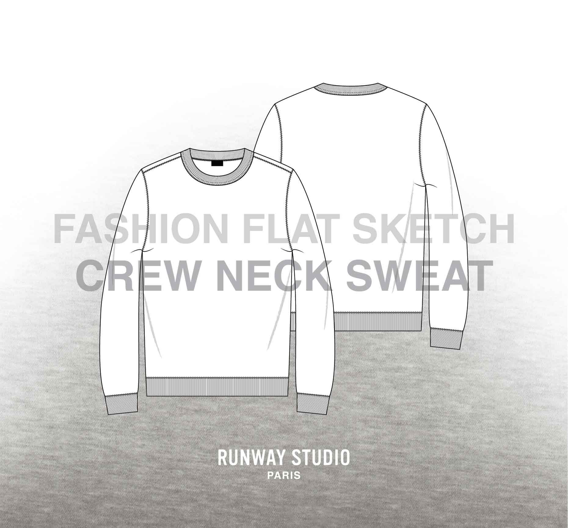 CREW NECK SWEATSHIRT Fashion Flat Sketch - Fashion Vector Sketch