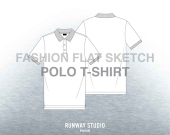 MEN’S POLO TSHIRT Fashion Flat Sketch - Fashion Vector Sketch - Technical Fashion Sketch - Polo Tee Menswear Unisex Fashion Design Sketch