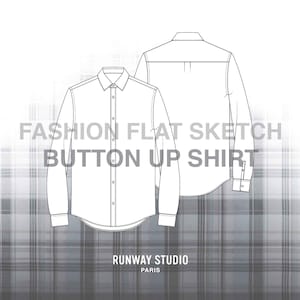 BUTTON UP SHIRT Fashion Flat Sketch - Fashion Vector Sketch -Technical Fashion Sketch -  Menswear Design Button-Up Sketch