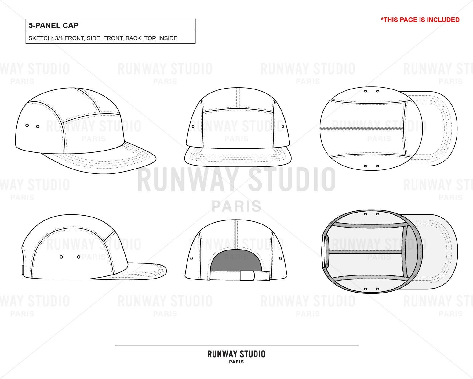 HATS COLLECTION Fashion Flat Sketches - 6 X HATS Fashion Vector