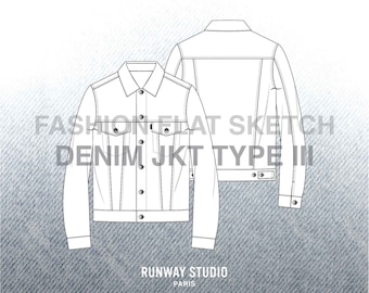 DENIM JACKET Fashion Flat Sketch - Levi’s Type III-style - Fashion Vector Sketch - Technical Fashion Sketch - Denim Design Menswear Sketch