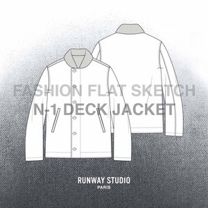MEN&#39;S DECK JACKET N-1 Fashion Vector Sketch - Fashion Flat Sketch - Menswear Military Outerwear Flats Technical Sketch Fashion Design Sketch