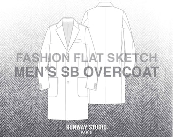 MEN'S SB OVERCOAT Fashion Vector Sketch - Fashion Flat Sketch - Menswear Coat Outerwear Tailoring Flats Technical Sketch