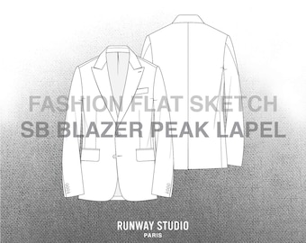 Men’s BLAZER PEAK LAPEL jacket Fashion Flat Sketch - Fashion Vector Sketch - Technical Fashion Sketch - Menswear Tailoring Sketch