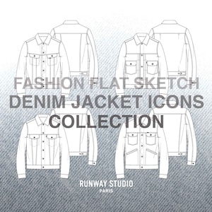 COLLECTION - 4 x DENIM JACKET Fashion Vector Sketch - Fashion Flat Sketch - Denim Lee 101J Rider Wrangler 124MJ Levis Type 2 Type 3 Sketch