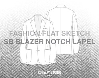 Men’s SB BLAZER Notch Lapel Fashion Flat Sketch - Fashion Vector Sketch - Technical Fashion Sketch - Menswear Tailoring Sketch
