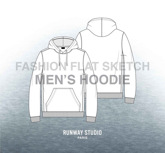 MENS HALFWAY ZIPPER HOODIE FLAT SKETCH - shop.graphtick.com