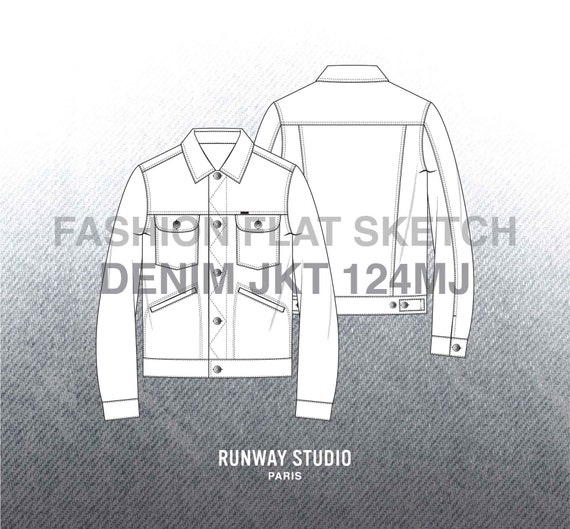 DENIM JACKET Fashion Flat Sketch Wrangler 124MJ Inspired - Etsy Finland DENIM JACKET Fashion Flat Sketch Wrangler 124MJ Inspired - Etsy Finland