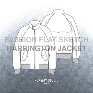Men&#39;s HARRINGTON JACKET Fashion Flat Sketch - Fashion Vector Sketch - Technical Fashion Sketch Menswear Sketch