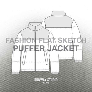 PUFFER JACKET Fashion Flat Sketch - Fashion Vector Sketch - Technical Fashion Sketch - Menswear Puffa Jacket Padded Quilted Sketch