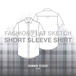 SHORT SLEEVE SHIRT Fashion Flat Sketch - Fashion Vector Sketch - Technical Fashion Sketch - Menswear Design Button-Up Shirt Sketch