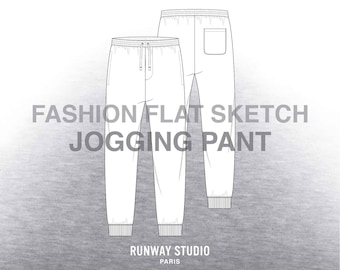 MEN’S JOGGING PANT Fashion Flat Sketch - Fashion Vector Sketch - Technical Fashion Sketch - Sweatpant Trackpant Sketch