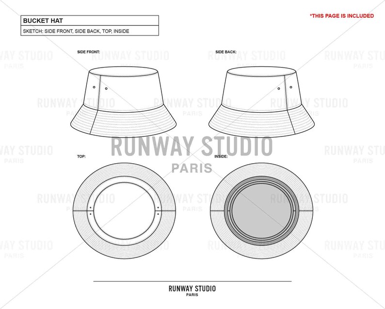 BUCKET HAT Fashion Flat Sketch Fashion Vector Sketch Technical Fashion
