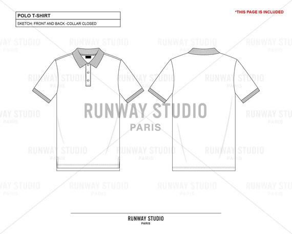 Polo shirt technical fashion illustration with cotton-jersey short sleeves,  close fit, buttons along the front. Flat outwear apparel template front,  white color. Women men unisex top CAD mockup Stock Vector Image &