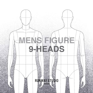 MEN'S 9-HEAD FIGURE Template - Fashion Vector Sketch - Fashion Design Croqui Body Template Fashion Figure
