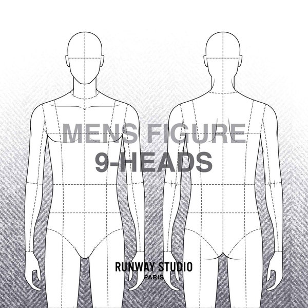 MEN'S 9-HEAD FIGURE Template - Fashion Vector Sketch - Fashion Design Croqui Body Template Fashion Figure