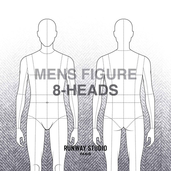 MEN'S 8-HEAD FIGURE Template - Fashion Vector Sketch - Fashion Design Croqui Body Template Fashion Figure